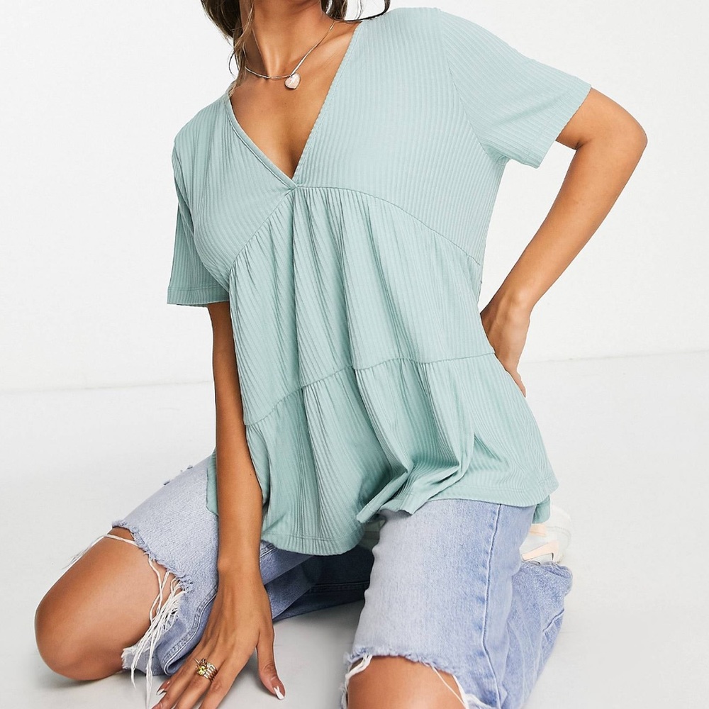 ASOS Sage V Neck Ribbed Top - Picture 3 of 7